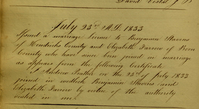 Benjamin Slavens marriage record